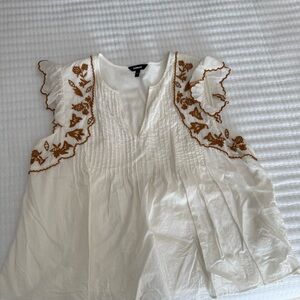 Express White Blouse with Brown Embroidery